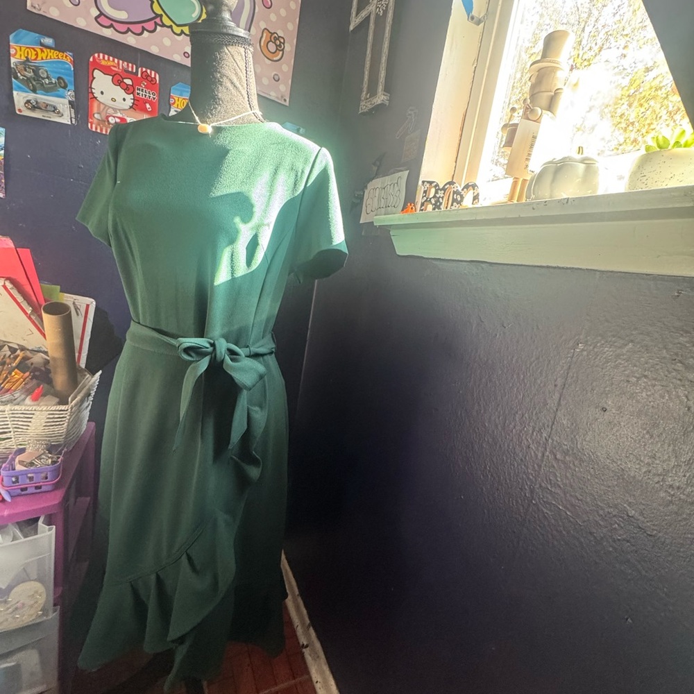 Calvin Klein Asymmetrical Green Dress